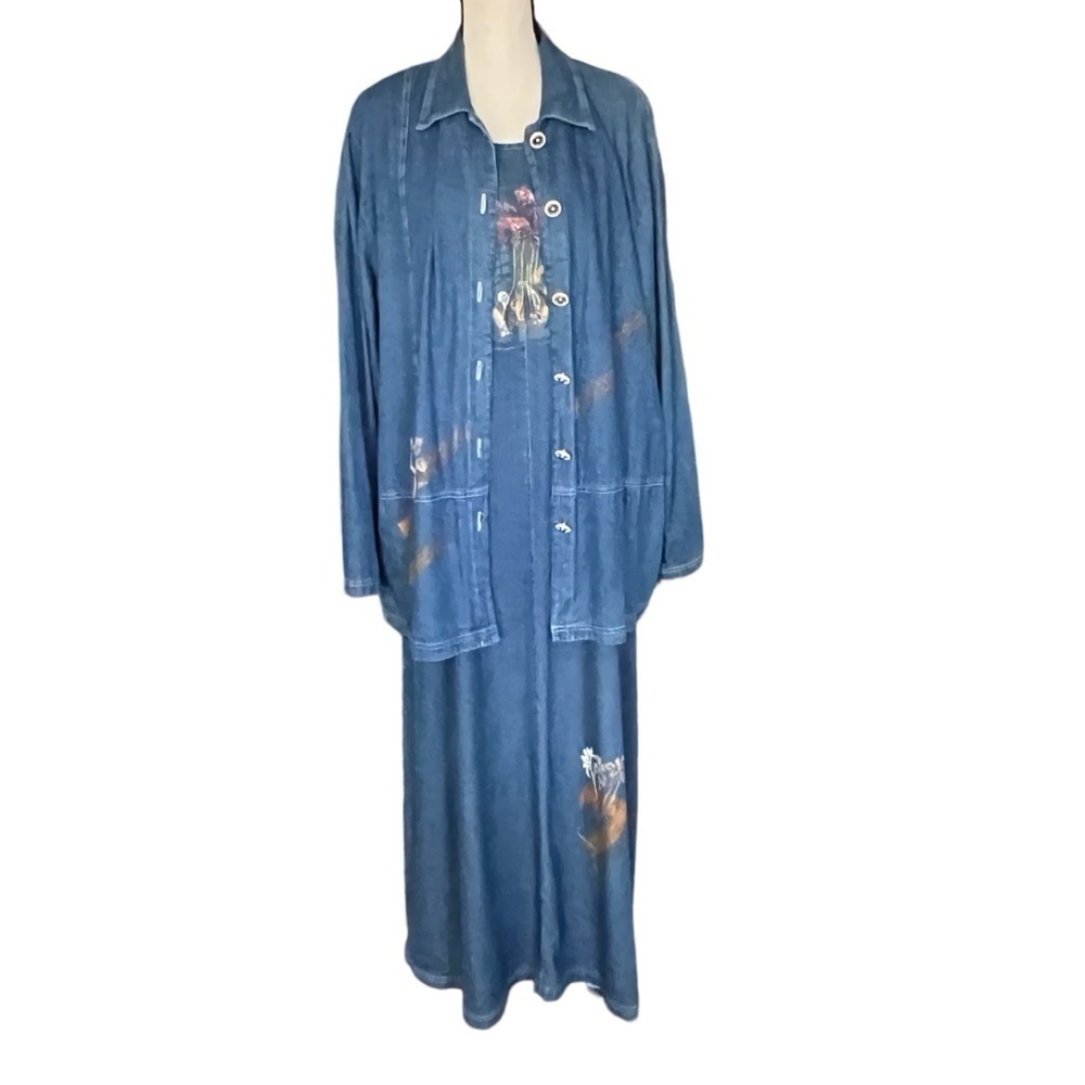 Vintage denim  hand painted jumper maxi dress and Jacket size L